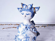 AnyesAttic Ceramic Kintsugi |1977 Bjorn Wiinblad, Moster Ella 'Aunt Ella' Series, M10 Blue on White Ceramic Sculpture