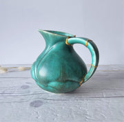 Anye's Attic Kintsugi Ceramic Kintsugi | Crown Devon Art Deco, Malachite Chalcedony Palette London Carved Pitcher Jug Vase, 1930s