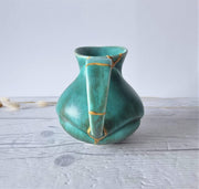 Anye's Attic Kintsugi Ceramic Kintsugi | Crown Devon Art Deco, Malachite Chalcedony Palette London Carved Pitcher Jug Vase, 1930s