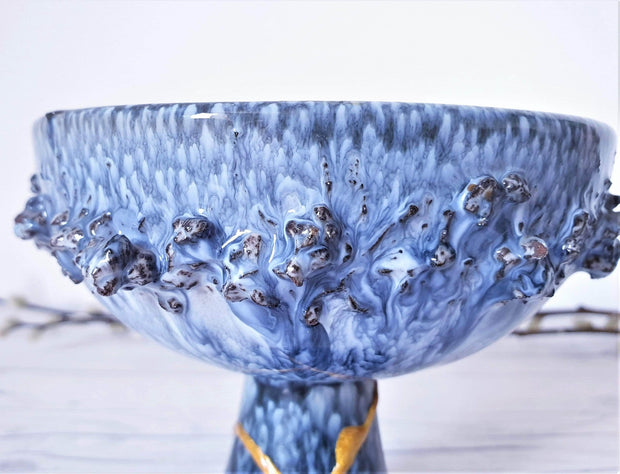 AnyesAttic Ceramic Kintsugi | Glit Iceland, REAL Lava 'Fat Lava' 'Snow Blizzard' Blue Glaze Bowl | 1960-70s, Rare