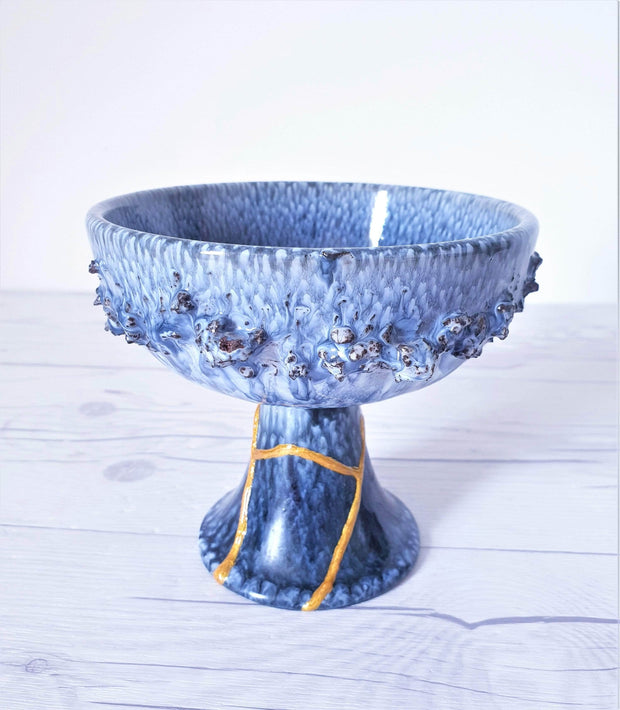 AnyesAttic Ceramic Kintsugi | Glit Iceland, REAL Lava 'Fat Lava' 'Snow Blizzard' Blue Glaze Bowl | 1960-70s, Rare