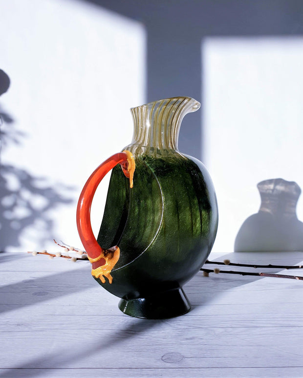 AnyesAttic Glass Kintsugi | Kjell Engman 'Corfu' series, Kosta Boda, Candied Forest Green and Coquelicot Orange Vase