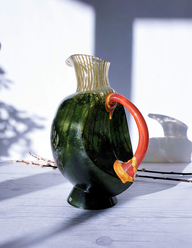 AnyesAttic Glass Kintsugi | Kjell Engman 'Corfu' series, Kosta Boda, Candied Forest Green and Coquelicot Orange Vase