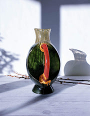 AnyesAttic Glass Kintsugi | Kjell Engman 'Corfu' series, Kosta Boda, Candied Forest Green and Coquelicot Orange Vase