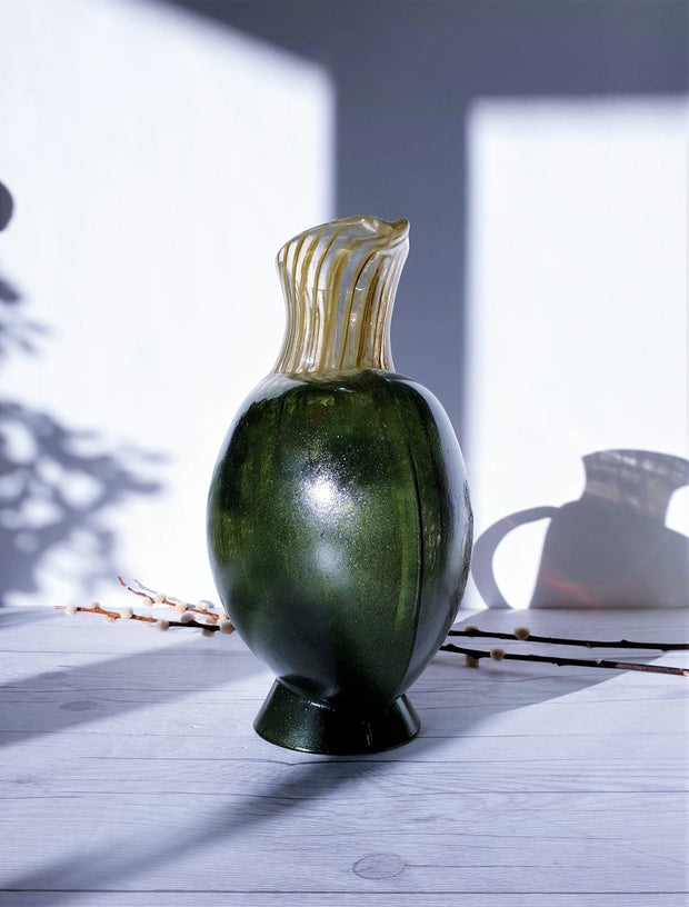 AnyesAttic Glass Kintsugi | Kjell Engman 'Corfu' series, Kosta Boda, Candied Forest Green and Coquelicot Orange Vase