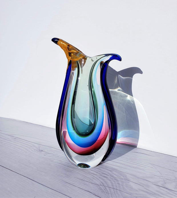 AnyesAttic Glass Kintsugi | Murano Triple Sommerso, Winged Beaker 'Pitcher' Vase 1970s - 80s