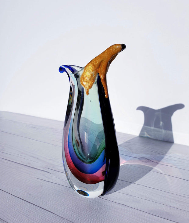 AnyesAttic Glass Kintsugi | Murano Triple Sommerso, Winged Beaker 'Pitcher' Vase 1970s - 80s