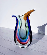 AnyesAttic Glass Kintsugi | Murano Triple Sommerso, Winged Beaker 'Pitcher' Vase 1970s - 80s