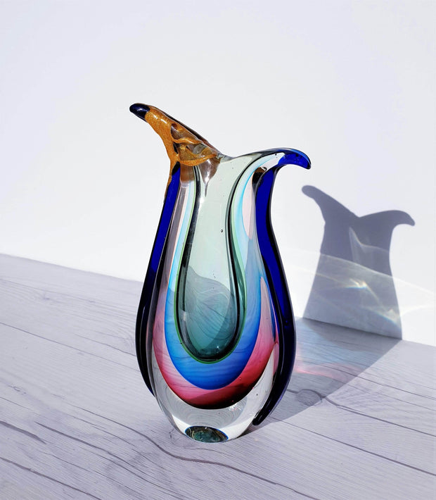 AnyesAttic Glass Kintsugi | Murano Triple Sommerso, Winged Beaker 'Pitcher' Vase 1970s - 80s