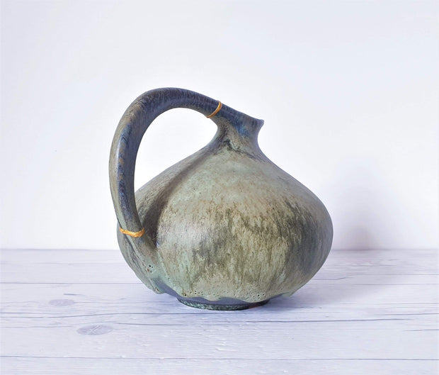 AnyesAttic Ceramic Kintsugi | Ruscha, Iconic '313' Sage Green Lava Glaze Pitcher Vase | West German, 60s – 70s