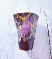 AnyesAttic Ceramic Kintsugi | Vallauris France, Cherry Chocolate and 'Fluorite' Palette Running Lava Vase | 1960-70s