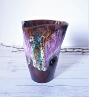 AnyesAttic Ceramic Kintsugi | Vallauris France, Cherry Chocolate and 'Fluorite' Palette Running Lava Vase | 1960-70s