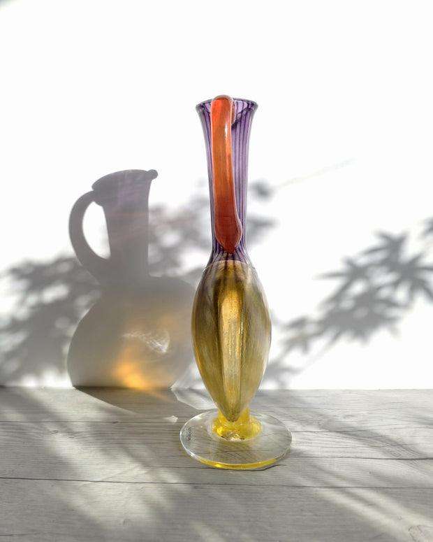 Kosta Boda Glass Glass Kjell Engman 1989 'Bon Bon' series, Kosta Boda, Amethyst and Lemon Pitcher Vase, Sweden, Signed