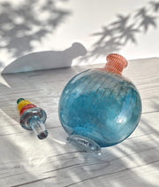 Kosta Boda Glass Glass Kjell Engman 1989 'Bon Bon' series, Kosta Boda, Sapphire and Coquelicot Decanter, Sweden, Signed