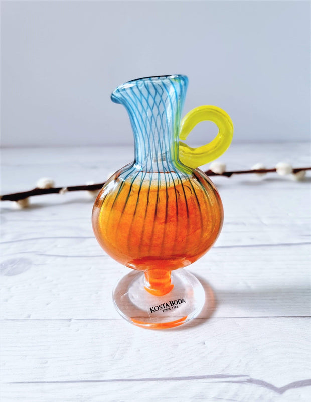 AnyesAttic Glass Kjell Engman 'Bon Bon' series, Kosta Boda Candied Coquelicot Orange Pitcher & Pineapple Yellow Bowl