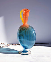 AnyesAttic Glass Kjell Engman 'Bon Bon' series, Kosta Boda, Candied Sapphire Blue and Coquelicot Orange Pitcher