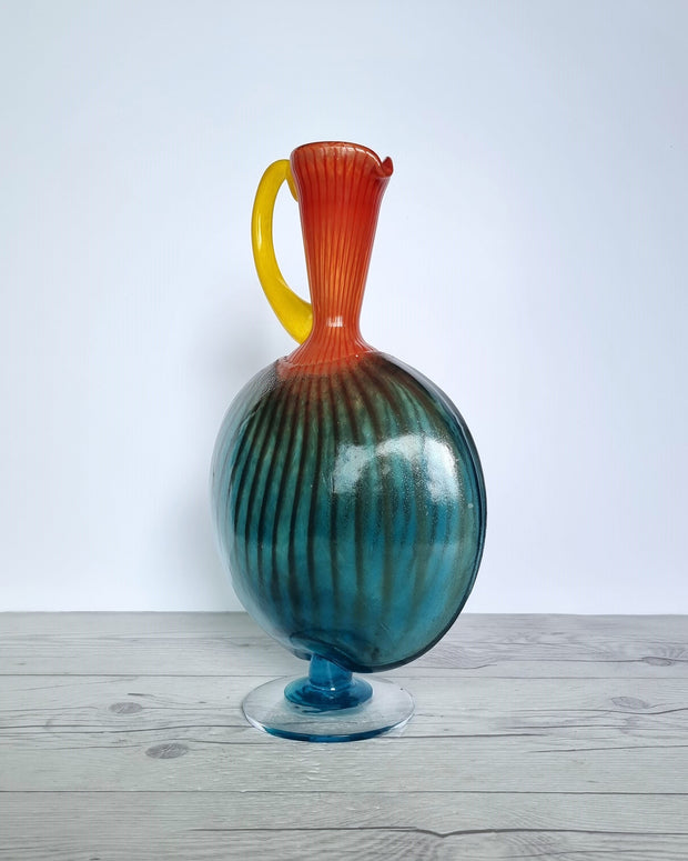 Kosta Boda Glass Glass Kjell Engman 'Bon Bon' series, Kosta Boda, Candied Sapphire Blue and Coquelicot Orange Pitcher