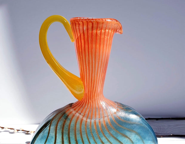 AnyesAttic Glass Kjell Engman 'Bon Bon' series, Kosta Boda, Candied Sapphire Blue and Coquelicot Orange Pitcher