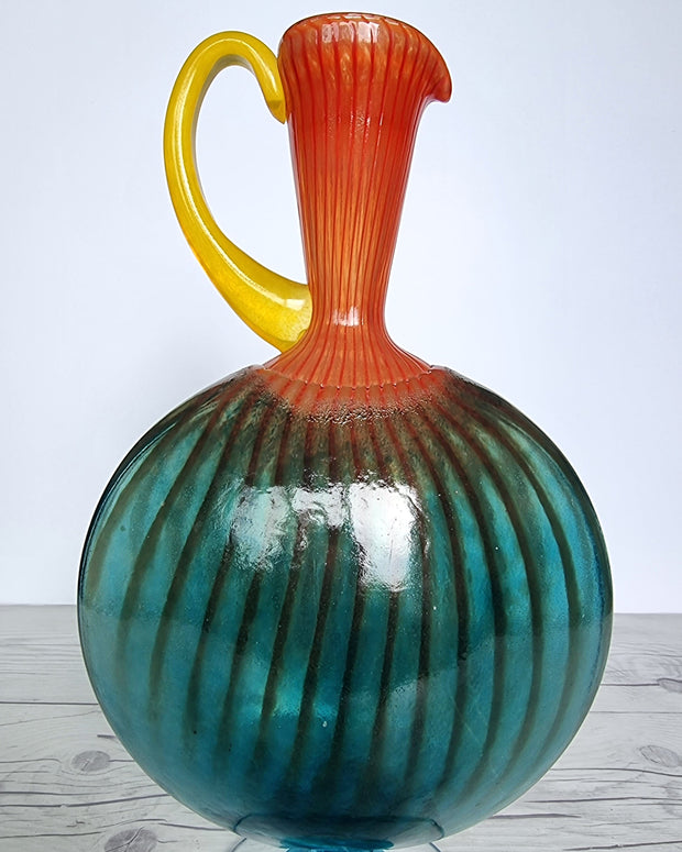 Kosta Boda Glass Glass Kjell Engman 'Bon Bon' series, Kosta Boda, Candied Sapphire Blue and Coquelicot Orange Pitcher