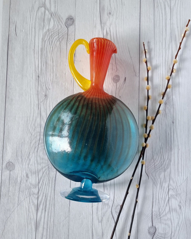 Kosta Boda Glass Glass Kjell Engman 'Bon Bon' series, Kosta Boda, Candied Sapphire Blue and Coquelicot Orange Pitcher