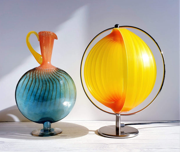 AnyesAttic Glass Kjell Engman 'Bon Bon' series, Kosta Boda, Candied Sapphire Blue and Coquelicot Orange Pitcher