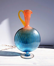 AnyesAttic Glass Kjell Engman 'Bon Bon' series, Kosta Boda, Candied Sapphire Blue and Coquelicot Orange Pitcher