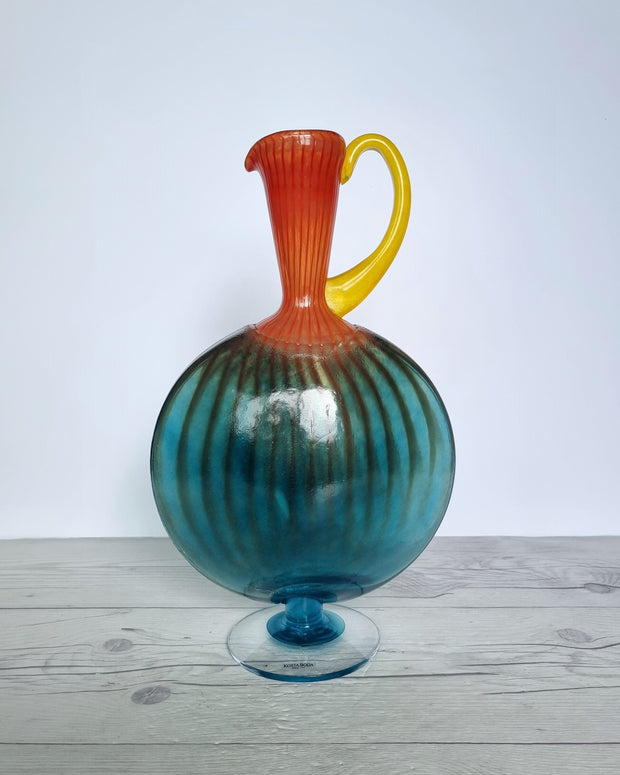 Kosta Boda Glass Glass Kjell Engman 'Bon Bon' series, Kosta Boda, Candied Sapphire Blue and Coquelicot Orange Pitcher