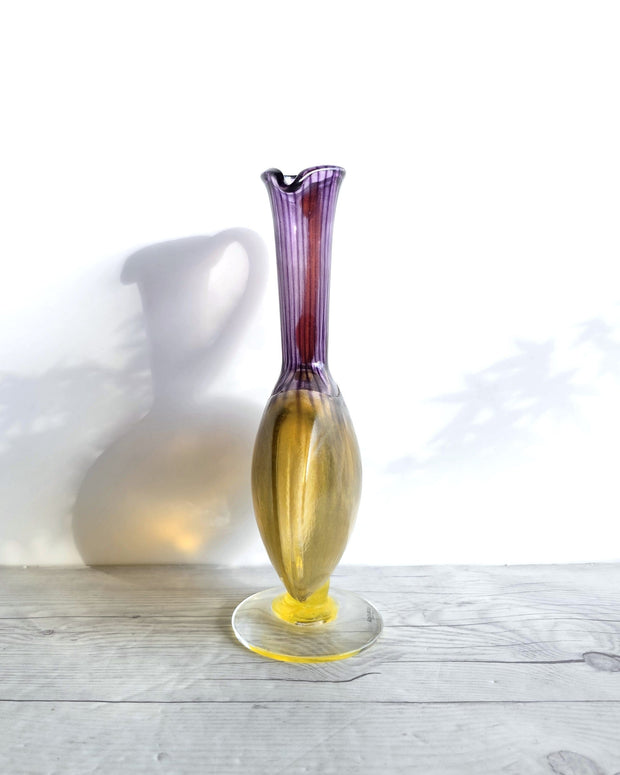 Kosta Boda Glass Glass Kjell Engman 1989 'Bon Bon' series, Kosta Boda, Amethyst and Lemon Pitcher Vase, Sweden, Signed