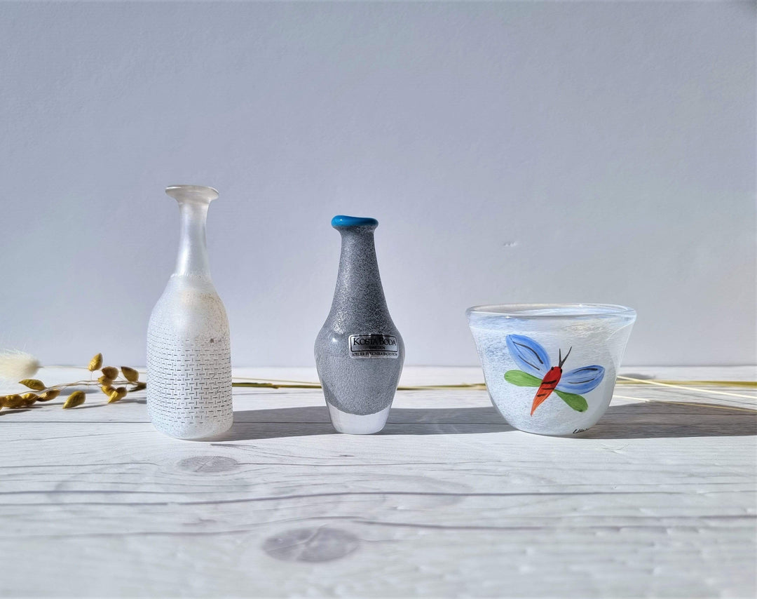 Kosta Boda Mini Trio: Butterfly Bowl by U H-Vallien, Network by B