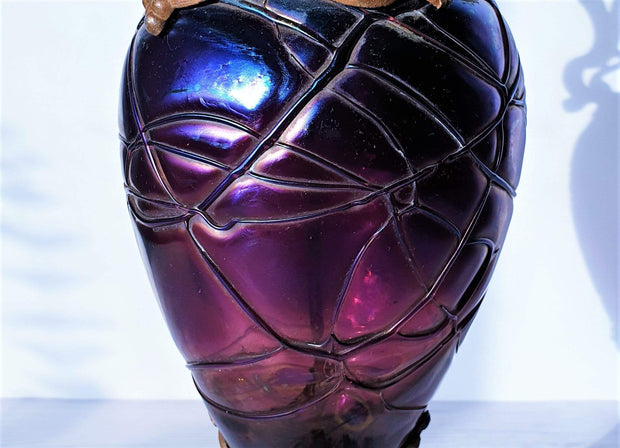 Kralik Glass Glass Early 20th Century Kralik Pallme-Koenig, Art Nouveau Iridescent Art Glass and Ormulu Pitcher Vase