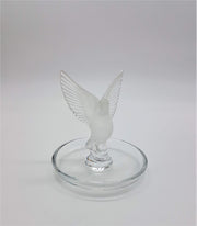 Lalique Glass Collectors: 1980s - 90s French Lalique Thalie Dove Pin / Ring Handcrafted Crystal Glass Dish