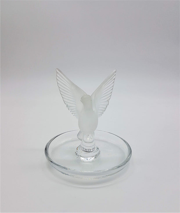 Lalique Glass Collectors: 1980s - 90s French Lalique Thalie Dove Pin / Ring Handcrafted Crystal Glass Dish