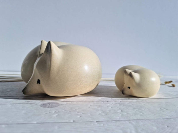 Lisa Larson Ceramic Lisa Larson for Gustavsberg, Duo of Modernist 'Rav' Arctic Foxes, Nordic Zoo 1990s series, Swedish