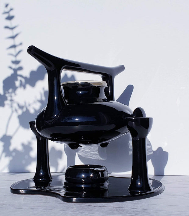 Luigi Colani Ceramic Luigi Colani 1973 Zen Series for Friesland, Ceracron Stoneware, Black Space Age Atomic Teaset for 4