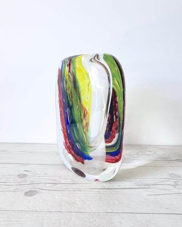 Murano Glass Luigi Onesto for Onesto Oball, Postmodern Palette Abstract Sommerso Vase, 1980s, Italian