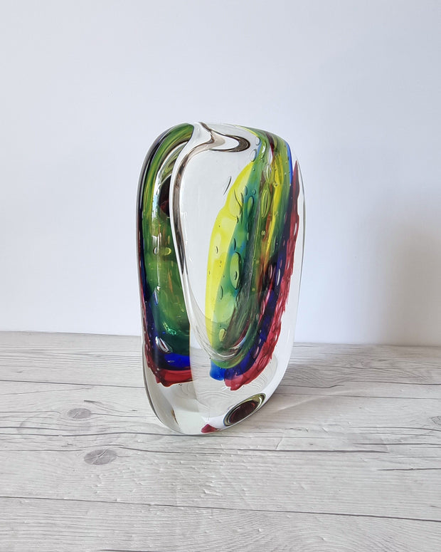 Murano Glass Luigi Onesto for Onesto Oball, Postmodern Palette Abstract Sommerso Vase, 1980s, Italian