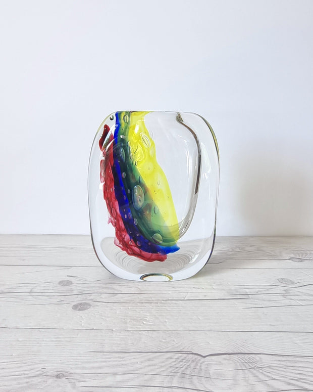 Murano Glass Luigi Onesto for Onesto Oball, Postmodern Palette Abstract Sommerso Vase, 1980s, Italian