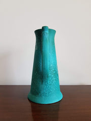 Marei Keramik Ceramic 1970s West German att. Marei Keramik Electric Turquoise and Stylised Handle Ceramic Jug Vase