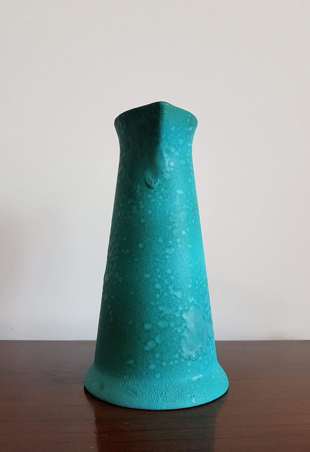 Marei Keramik Ceramic 1970s West German att. Marei Keramik Electric Turquoise and Stylised Handle Ceramic Jug Vase