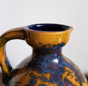 Marei Keramik Ceramic 1970s West German Marei Keramik Mustard, Indigo and Purple 'Brasil' Glaze Ceramic Flagon Jug Vase