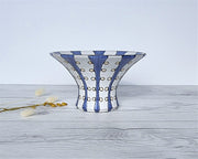 Upsala Ekeby Ceramic Mari Simmulson for Upsala Ekeby, 1956-57 Iris Series, Blue and White Stripe Polka, Wide Brim Vase