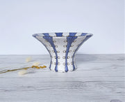 Upsala Ekeby Ceramic Mari Simmulson for Upsala Ekeby, 1956-57 Iris Series, Blue and White Stripe Polka, Wide Brim Vase