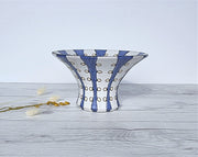 Upsala Ekeby Ceramic Mari Simmulson for Upsala Ekeby, 1956-57 Iris Series, Blue and White Stripe Polka, Wide Brim Vase