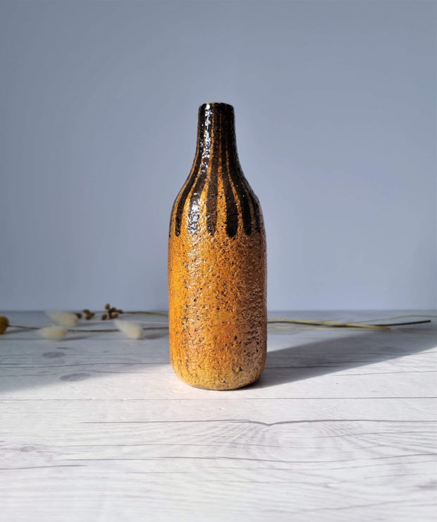 Upsala Ekeby Ceramic Mari Simmulson for Upsala Ekeby, 1960 Eritrea Series, Burnt Sugar and Caramel Palette Bottle Vase