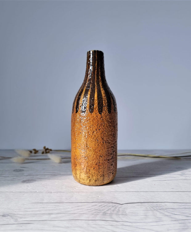 Upsala Ekeby Ceramic Mari Simmulson for Upsala Ekeby, 1960 Eritrea Series, Burnt Sugar and Caramel Palette Bottle Vase