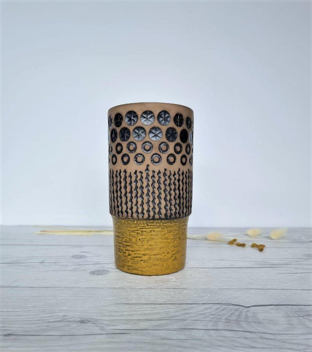 Upsala Ekeby Ceramic Mari Simmulson for Upsala Ekeby, 1966 Peru Series, 6073m Chartreuse and Taupe Textured Vase