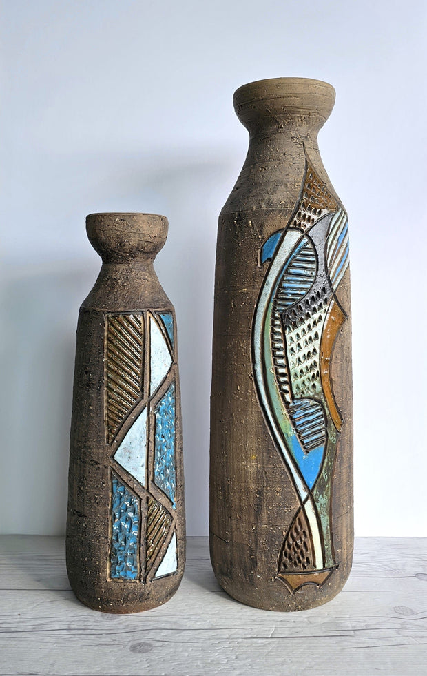 Tilgmans Keramik Ceramic Marian Zawadski for Tilgmans Keramik 1966 Mid Century Modern Sgraffito Sculptural Bottle Floor Vase