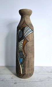 Tilgmans Keramik Ceramic Marian Zawadski for Tilgmans Keramik 1966 Mid Century Modern Sgraffito Sculptural Bottle Floor Vase