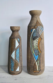 Tilgmans Keramik Ceramic Marian Zawadski for Tilgmans Keramik 1966 Mid Century Modern Sgraffito Sculptural Bottle Floor Vase