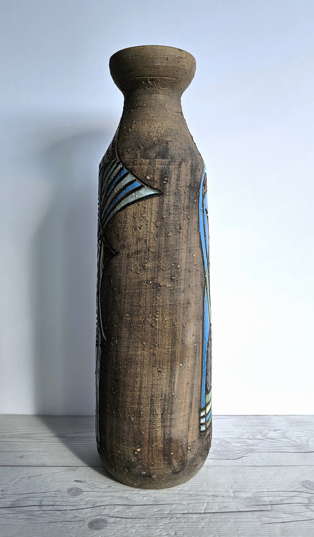 Tilgmans Keramik Ceramic Marian Zawadski for Tilgmans Keramik 1966 Mid Century Modern Sgraffito Sculptural Bottle Floor Vase